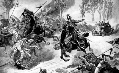 Armoured Belgian Troops Under Attack by Uhlans, First World War by Unbekannt