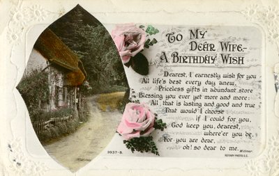 Birthday Postcard from a Husband to His Wife, c1918 by Unbekannt
