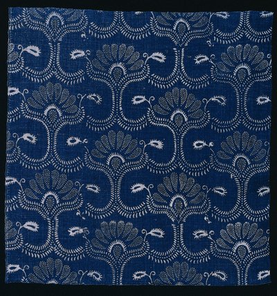 Blue Indigo Resist Print with Stylized Leaf Design, 1790 by Unbekannt