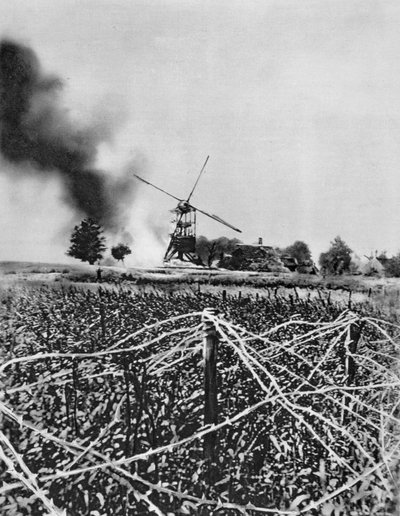 Bombardment of a Windmill with Incendiary Shells, Artois, France, World War I by Unbekannt