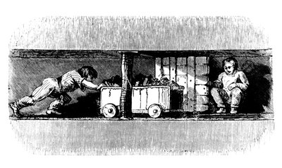 Boy pushing a truck loaded with coal from the coal face to the bottom of the pit shaft, c1848 by Unbekannt