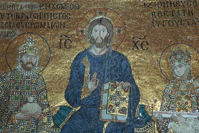 Byzantine Mosaic Showing Christ Enthroned Between Earthly Rulers by Unbekannt