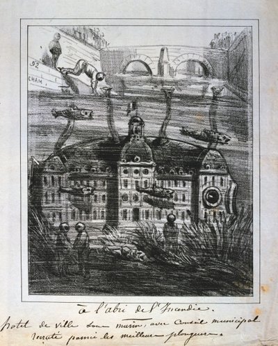 Cartoon Proposal to Rebuild the Hotel de Ville Under Water to Prevent Fire, Paris Commune by Unbekannt