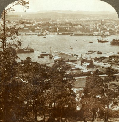 Christiania and Her Busy Harbor, N.W. from the Ekeberg Royal Palace at Right, Norway by Unbekannt