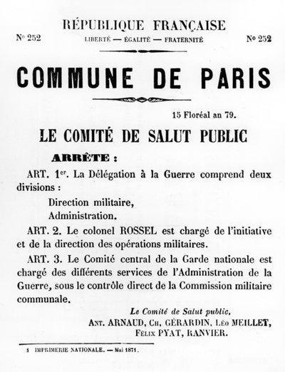 Commune de Paris, from French Political posters of the Paris Commune, May 1871 by Unbekannt