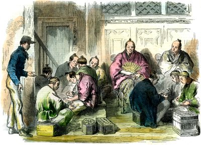 Counting the Compensation Money for the Murder of Mr. Richardson, Japan, 1863 by Unbekannt