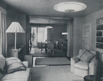 Dining and Living Room, Divided Only by Heavy Curtains in an Attractive Modern Weave by Unbekannt