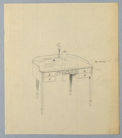 Drawing, Design for Semi-Circular Writing Table with Ornate Carved Panel Center Front by Unbekannt