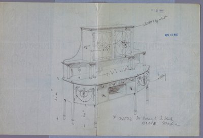 Drawing, Design for Sideboard with Glass Door Cabinet Above by Unbekannt