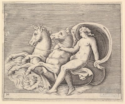 Female Nude with Two Seahorses by Unbekannt