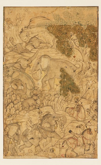 Figures Capturing Wild Elephants by Unbekannt