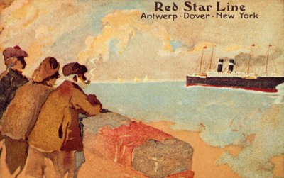 Fisherman and Sailors Watching a Red Star Ocean Liner by Unbekannt