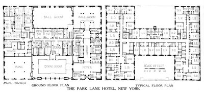 Floor Plans, the Park Lane Hotel, New York City, 1924 by Unbekannt