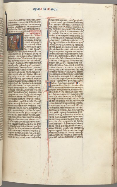 Fol. 205r, Job, Historiated Initial V, Job on the Dungheap Given a Gold Earring, c. 1275-1300 by Unbekannt