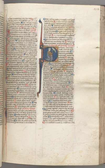 Psalm 26, Historiated Initial D, David Kneeling Pointing to His Eyes, the Bust of God by Unbekannt