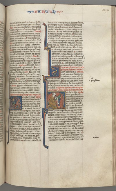 Fol. 317r, Baruch, Historiated Initial H, Baruch Seated at a Desk Writing on a Scroll by Unbekannt
