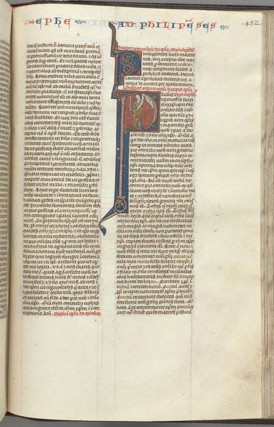 Philippians, Historiated Initial P, Paul Standing with a Sword and a Scroll, Talking by Unbekannt