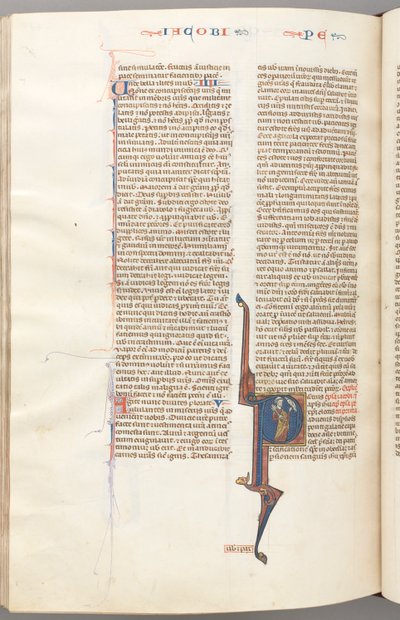 Peter, historiated initial P, Peter with a key, talking to the bust of God above by Unbekannt