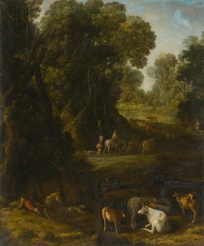 Forest Interior with Travellers and Cattle Herdsmen by Unbekannt