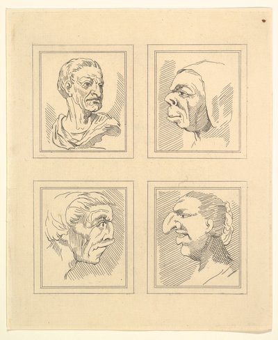 Four Heads from Characaturas by Leonardo da Vinci, from Drawings by Wincelslaus Hollar by Unbekannt