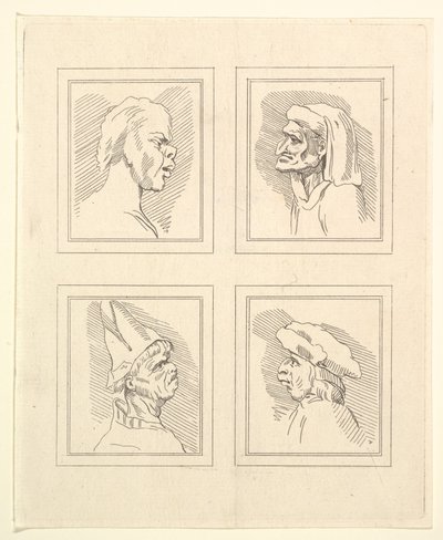 Four Heads from Caricatures by Leonardo da Vinci, from Drawings by Wincelslaus Hollar by Unbekannt