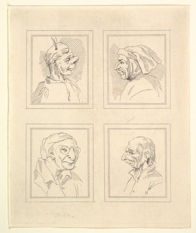 Four Heads from Caricatures by Leonardo da Vinci, from Drawings by Wenceslaus Hollar, 1786 by Unbekannt