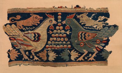 Fragment of Wall Hanging with Confronted Cocks and Running Dogs by Unbekannt