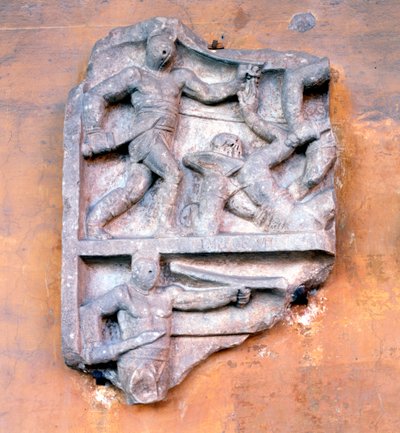 Fragment of a Roman relief showing gladiators fighting by Unbekannt