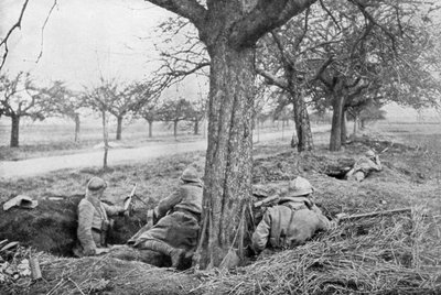 French Machine Gunners Dug in at the Edge of a Road, Under Apple Trees by Unbekannt