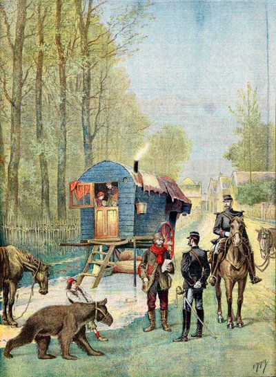 Gendarmes Taking Census Forms to an Encampment of Itinerant Gypsies in Their Caravan by Unbekannt