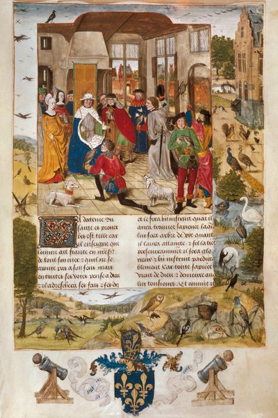 German Emperor Frederic II of Hohenstaufen Surrounded by Falconry Hunters, Miniature by Unbekannt