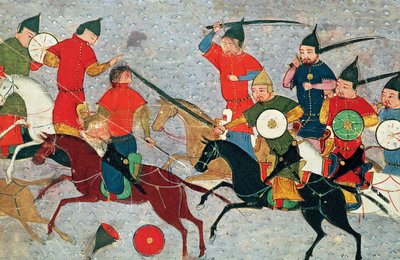 Ghenghis Khan in combat. Miniature from Jami al-tawarikh (Universal History) by Unbekannt