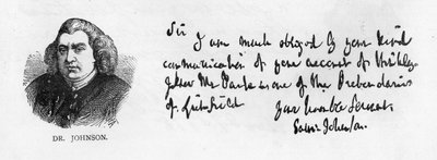 Handwriting and signature of Dr. Johnson from a letter to Mr. Nichols, January 10 by Unbekannt