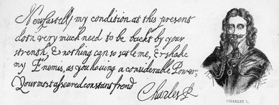 Handwriting and signature of King Charles I by Unbekannt