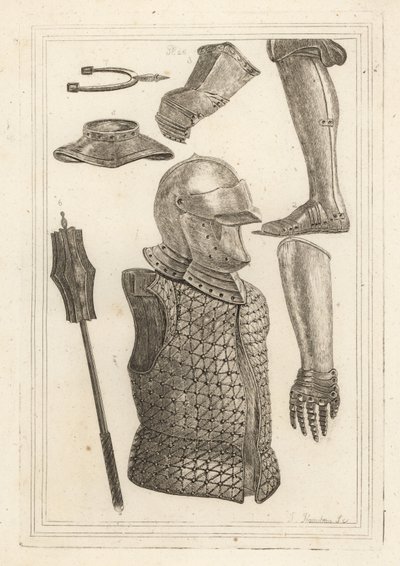 Helmet and Brigandine, Iron Greave or Leg Armour, Gauntlet Belonging to John of Gaunt, Iron Gauntlet, Gorget, Iron Mace, Antique Iron Pryck Spur by Unbekannt