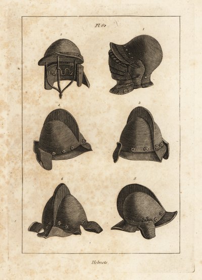 Helmet with Down-opening Bever in the Tower of London, Double-barred Helmet, and Salet with Oreillets or Earpieces by Unbekannt