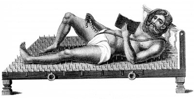 Hindu Philosopher Pararum Soatuntre Perkasanund Reclining on a Bed of Iron Spikes, 1811 by Unbekannt
