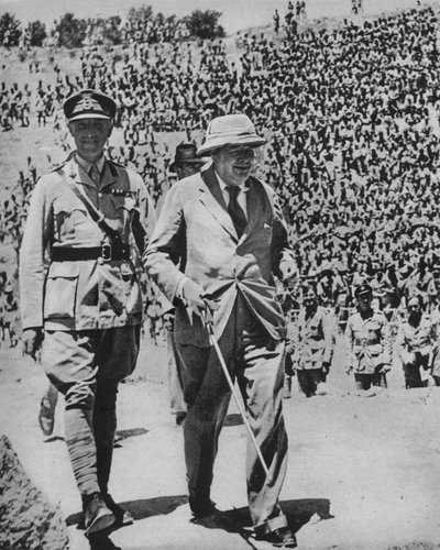Home via the Battlefields - Mr Churchill in the ancient Roman amphitheatre at Carthage, 1943-44 by Unbekannt