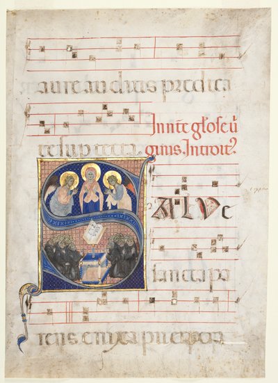 Initial S[alve sancta parens] with the Virgin Adored by Angels, and Singing Benedictine Monks by Unbekannt