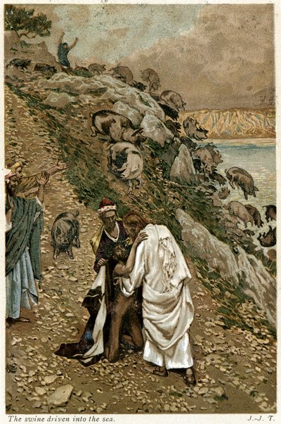 Jesus Casting Devils Out of a Kneeling Man, c1890 by Unbekannt