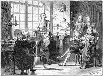 Joseph Black visiting James Watt in his Glasgow workshop by Unbekannt