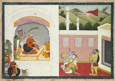 King Bana enjoying music in his court, from the Usha-Aniruddha section of a Krishna Lila by Unbekannt
