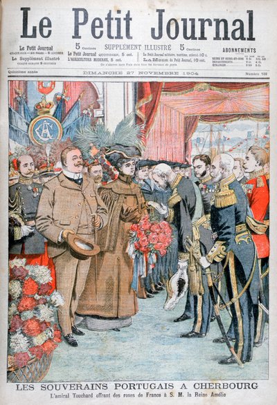 King and Queen of Portugal, Presented with Flowers by Admiral Touchard, 1904 by Unbekannt
