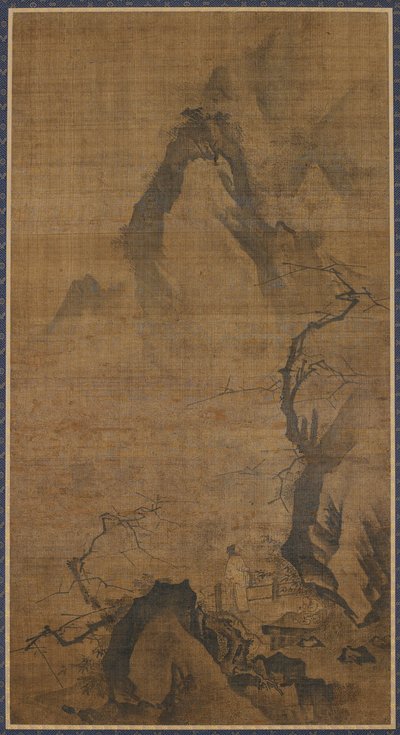 Landscape: mountain and water, a figure under a plum tree, 16th-early 17th century by Unbekannt