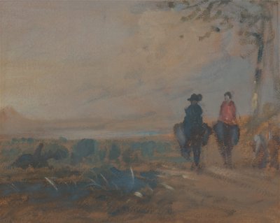 Landscape with Lake and Two Figures Riding, ca. 1820 by Unbekannt