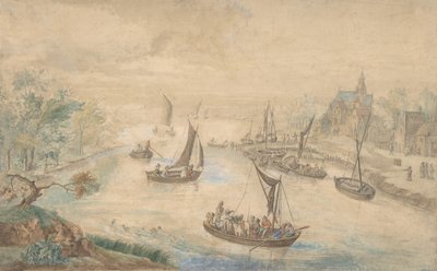 Landscape with River in the Center, with Ferryboat, 18th century by Unbekannt