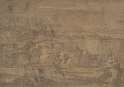 Landscape with Saint Christopher and Male Monastic Saint by Unbekannt