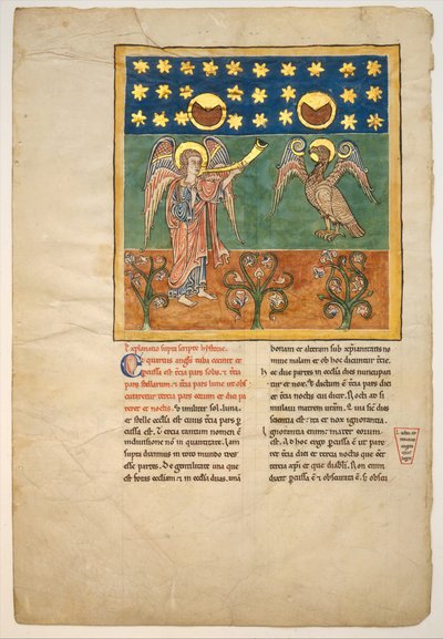 Leaf from a Beatus Manuscript: the Fourth Angel Sounds the Trumpet and an Eagle by Unbekannt