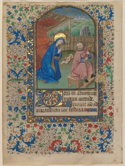 Leaf from a Book of Hours: The Nativity recto and Text verso, c. 1430 by Unbekannt