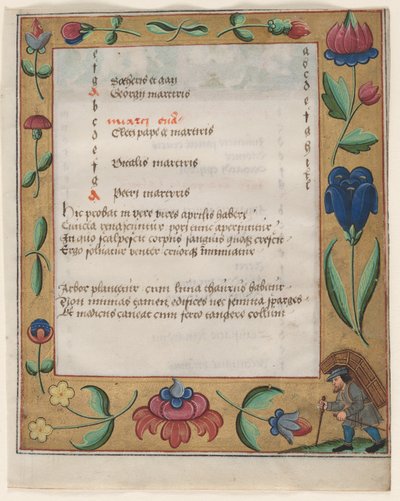 Leaf from a Psalter and Prayerbook: Calendar Page with Peasant (recto) and Calendar Page with Labors by Unbekannt